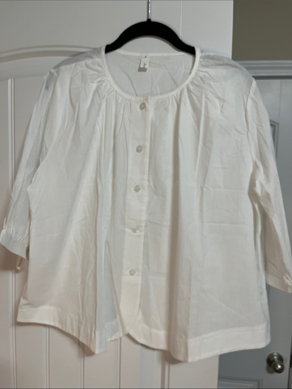 White Button-Front Crop Blouse